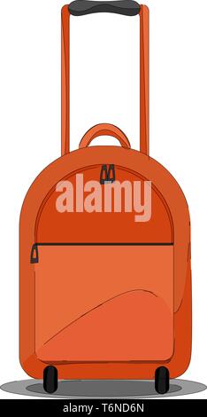 A big orange suitcase with long handle vector color drawing or illustration Stock Vector