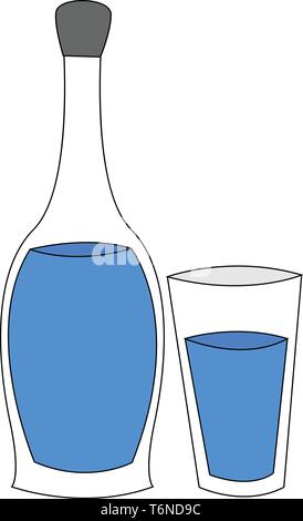 A cute little water bottle and a glass half filled with water vector color drawing or illustration Stock Vector