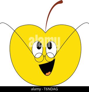 A happy smiling yellow apple wearing glasses vector color drawing or illustration Stock Vector