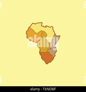 Portrait of the map of Africa with different colors representing the landscape over a yellow background  vector  color drawing or illustration Stock Vector