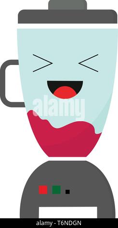 Emoji of a blender with its tongue stuck out smiles while red juice is blended   vector  color drawing or illustration Stock Vector