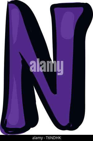 A blue-colored alphabetic figurine with a black outline represents the alphabet N  vector  color drawing or illustration Stock Vector