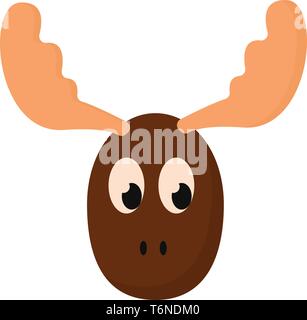Painting of the face of a brown moose has branched orange antlers or horns with eyes rolled down looks unhappy  vector  color drawing or illustration Stock Vector