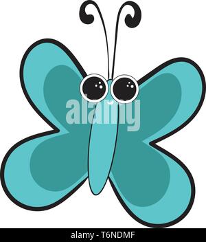 Portrait of a blue butterfly with two eyes and black horns is smiling  vector  color drawing or illustration Stock Vector