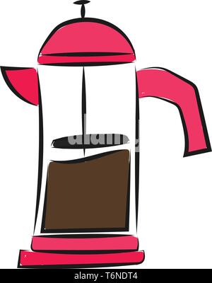 Painting of a coffee maker with pink-colored handle  mouth  and base  contains coffee in its translucent jar  vector  color drawing or illustration Stock Vector