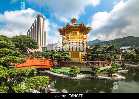 The golden pavilion in Nan Lian Garden, Hong Kong. Stock Photo