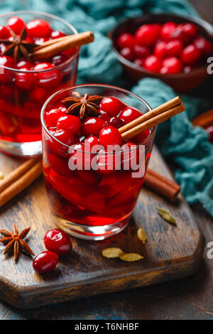 Glasses with hot punch for winter. Mulled wine Stock Photo