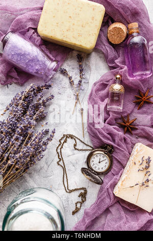 Lavender background. Spa and perfume theme Stock Photo