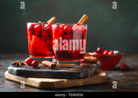 Glasses with hot punch for winter. Mulled wine Stock Photo