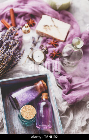 Lavender background. Spa and perfume theme Stock Photo