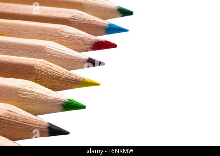 Set of color pencils isolated on white background. Multicolored pencils isolated. Stock Photo