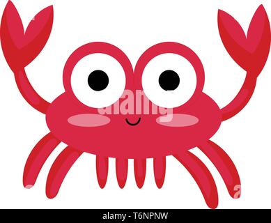 A smiling cute little red cartoon crab with two sharp pincers  walking legs  and two bulging eyes is extremely happy  vector  color drawing or illustr Stock Vector