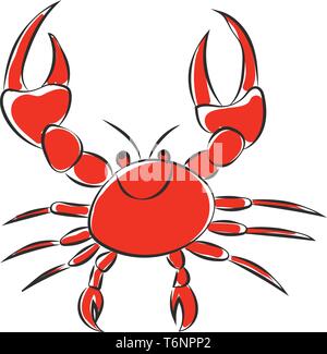 A smiling cute little red cartoon crab with two sharp pincers  walking legs  two antennae  and two eyes is extremely happy  vector  color drawing or i Stock Vector