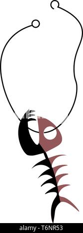 Painting of a fishbone knitted to the string of a necklace looks funny  vector  color drawing or illustration Stock Vector