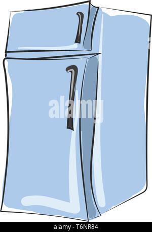 Drawing of a double-door fridge blue in color set on isolated white background viewed from the side  vector  color drawing or illustration Stock Vector