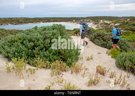 Hikers at Hanson Bay along the Kangaroo Island Wilderness Trail Stock Photo