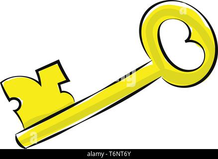 A long and sparkling house golden key with a hollow heart-shaped design towards the end  vector  color drawing or illustration Stock Vector