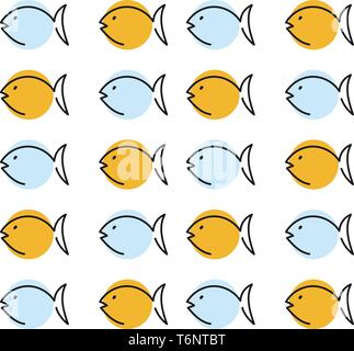 A pattern of blue and orange colored fish arranged alternately in five horizontal rows  four in each row  vector  color drawing or illustration Stock Vector