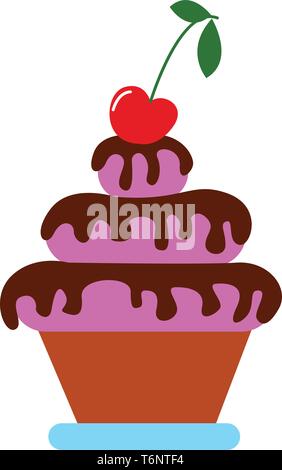 Earthen pot potted with shades of radiant orchid fondant covering the amazing 3-tiered cake with chocolate drippings and apple fruit on top of it  vec Stock Vector