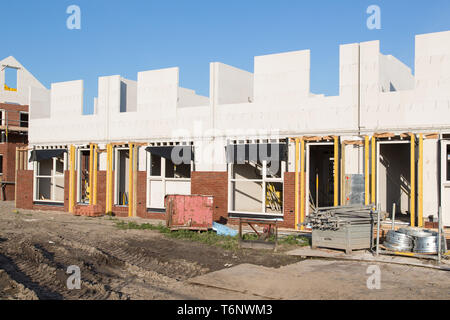 Building family houses with sand-lime bricks at a construction site Stock Photo