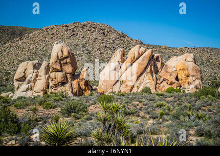 Balancing desert rocks in Joshua National Park California Stock Photo