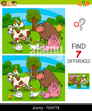 differences game with farm animal characters Stock Photo