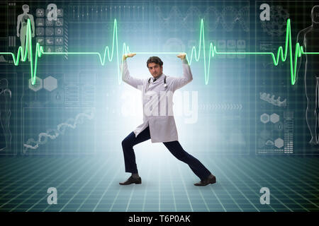 Doctor cardiologist supporting cardiogram heart line Stock Photo