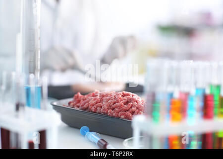 Fresh forcemeat on table in laboratory Stock Photo