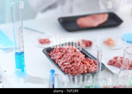 Fresh forcemeat on table in laboratory Stock Photo