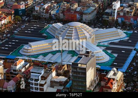 City view with central market Phsar Thmei, view from Vattanac Capital Tower, Phnom Penh, Cambodia Stock Photo