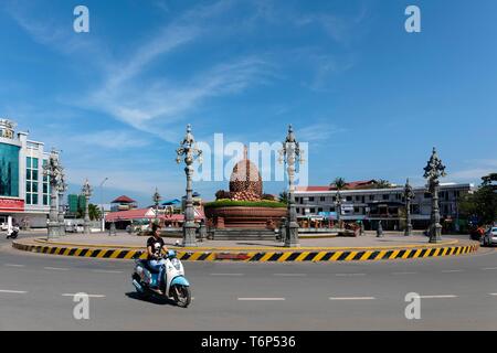 Durian Monument, roundabout with huge statue of a Durian fruit, Kampot, Cambodia Stock Photo