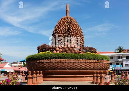 Durian Monument, roundabout with huge statue of a Durian fruit, Kampot, Cambodia Stock Photo