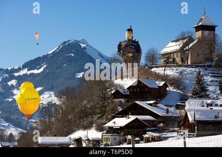 Specially formed hot air balloons, Montgolfiade 2009 in Chateau d'Oex, Switzerland, Europe Stock Photo
