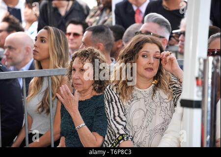 Los Angeles, CA, USA. 1st May, 2019. Rhea Perlman, Drew Barrymore at the induction ceremony for Star on the Hollywood Walk of Fame for Lucy Liu, Hollywood Boulevard, Los Angeles, CA May 1, 2019. Credit: Michael Germana/Everett Collection/Alamy Live News Stock Photo