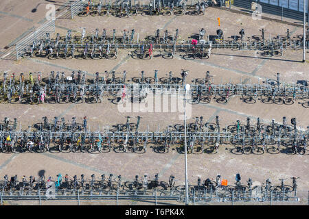 Aerial view bicycle storage in Dutch village Emmeloord Stock Photo