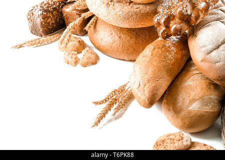 Different bakery products on white background Stock Photo