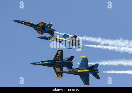 The Blue Angels perform during the Wings Over South Texas Airshow at NAS Corpus Christi, Texas, April 13-14, 2019. Stock Photo