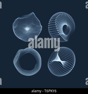 Geometric shape for design. The torus consisting of points. Molecular grid. 3D technology style. Vector illustration. Stock Vector