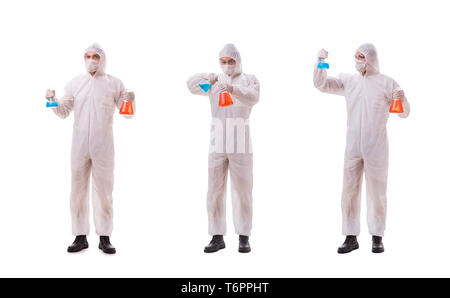 Chemist working with poisonous substances isolated on white back Stock Photo