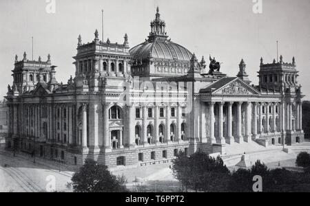 German Reichstag building at Berlin, 1895, historical woodcut, Germany Stock Photo