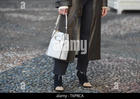 Milan, Italy - February 22, 2019: Street style – Handbag detail before a fashion show during Milan Fashion Week - MFWFW19 Stock Photo