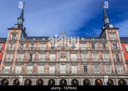 Casa de la Panaderia (Bakery House) municipal and cultural building on Plaza Mayor - Main Square in Madrid, Spain Stock Photo