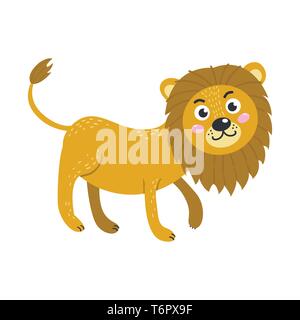 Vector cute African animal. Lion. Funny character for kids. Isolated element for stickers, cards, invites and posters Stock Vector
