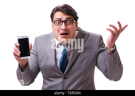 Businessman with mobile phone isolated on white Stock Photo