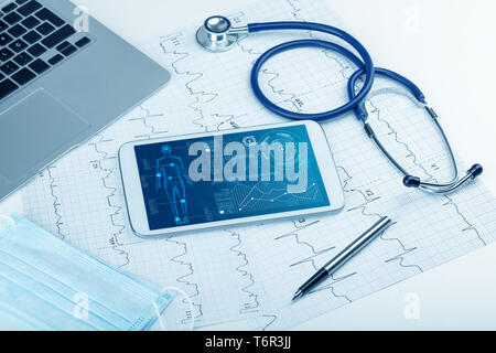 Medical full body screening software on tablet and healthcare devices  Stock Photo