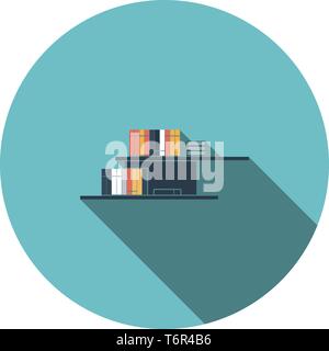 Wall Bookshelf Icon. Flat Circle Stencil Design With Long Shadow. Vector Illustration. Stock Vector