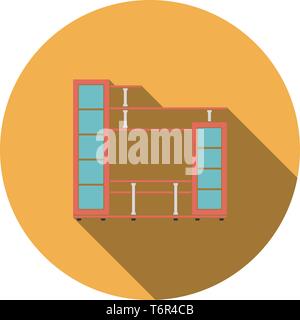 Media Furniture Icon. Flat Circle Stencil Design With Long Shadow. Vector Illustration. Stock Vector
