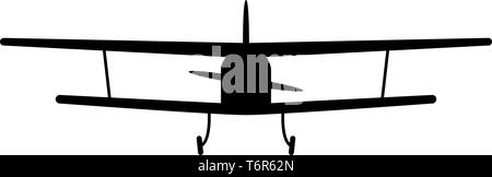 Airplane view with front Light aircraft civil Flying machine icon black color vector illustration flat style simple image Stock Vector