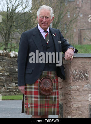 Prince Charles, The Duke of Rothesay as he is known in Scotland poses for a photograph in front of the Castle of Mey after he officially opened the Granary Accommodation at The Castle of Mey Stock Photo