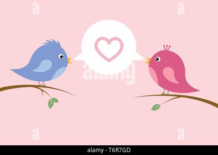 cute singing bird couple in love sit on a branch colorful cartoon vector illustration EPS10 Stock Vector